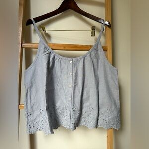 GAP Gray Button-Front Camisole with Eyelet Hem